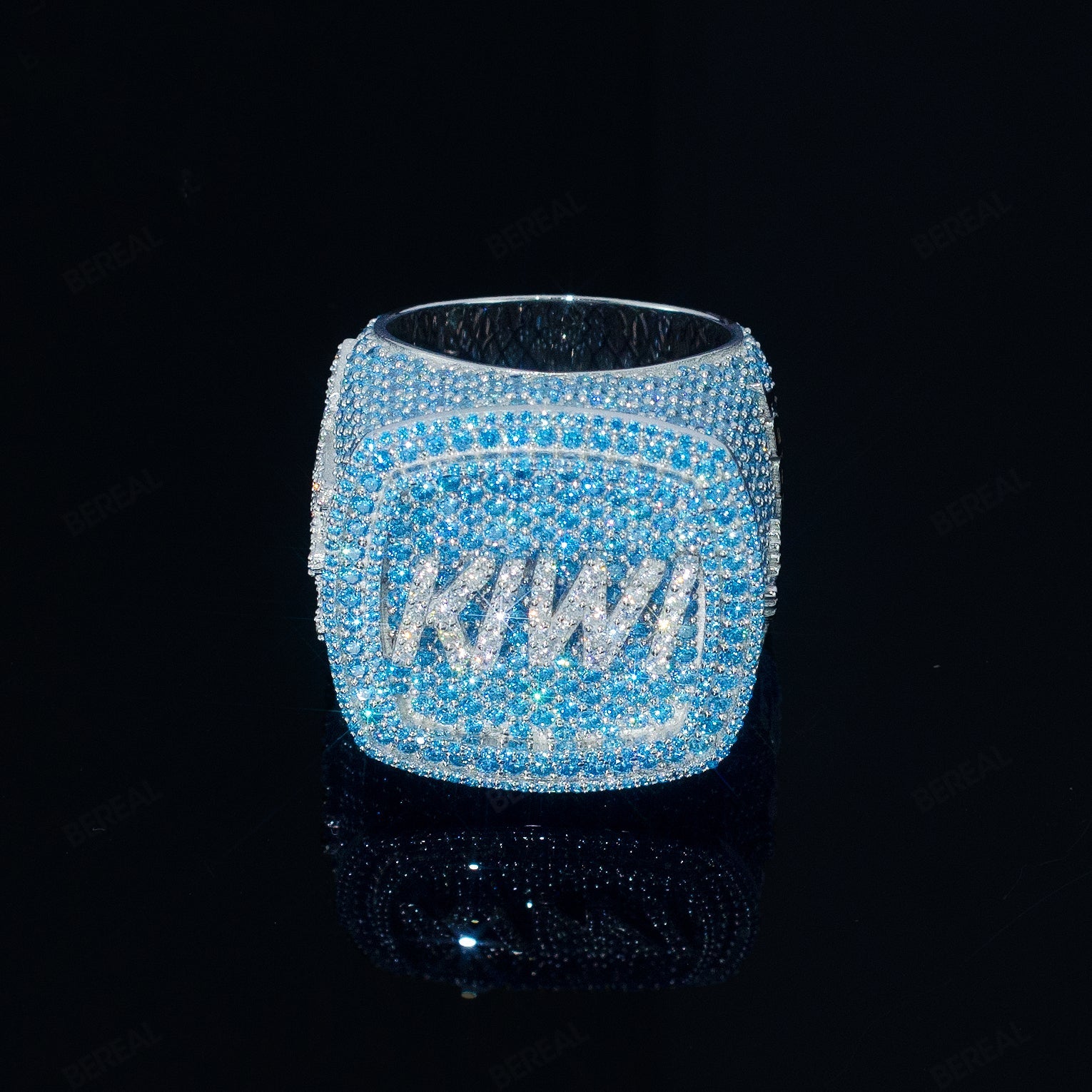 Iced Out Diamond Blue Letter Ring Men Custom 925 Silver 10K/14K/18K Real Gold Diamond Rapper Jewelry