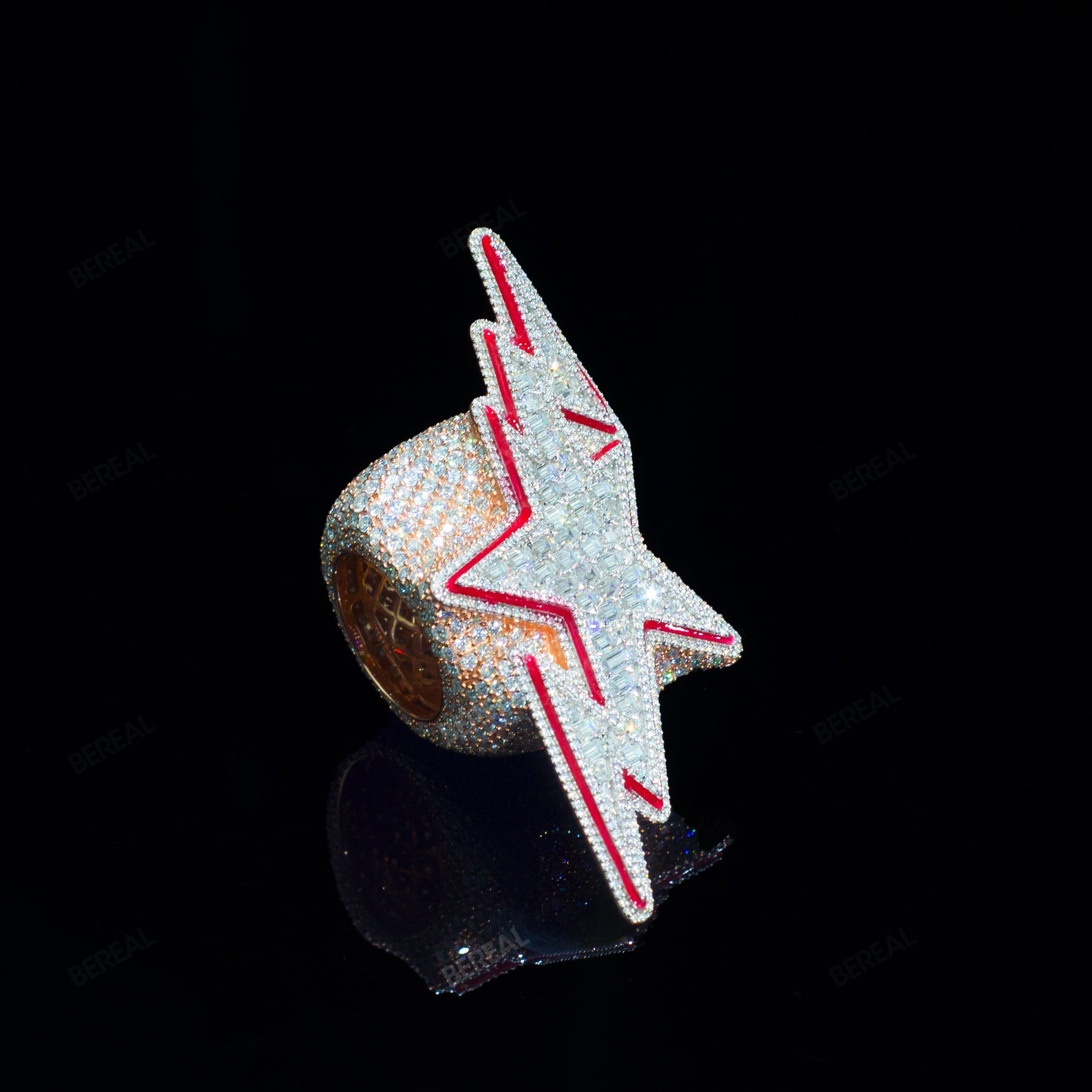 Iced Out Enamel VVS Moissanite Star Flash Rose Gold Ring Men Custom 925 Silver 10K/14K/18K Real Gold Diamond Rapper Jewelry