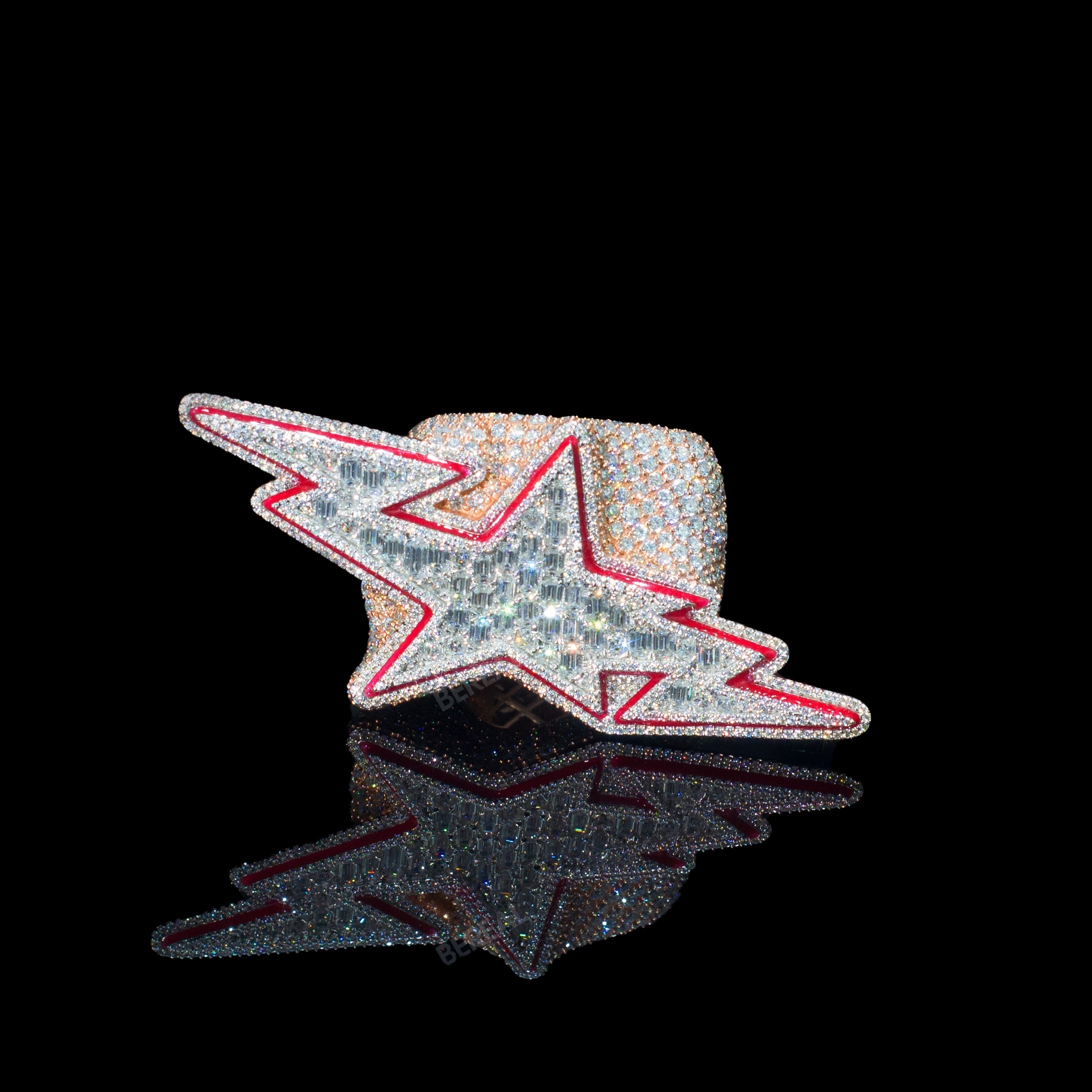 Iced Out Enamel VVS Moissanite Star Flash Rose Gold Ring Men Custom 925 Silver 10K/14K/18K Real Gold Diamond Rapper Jewelry