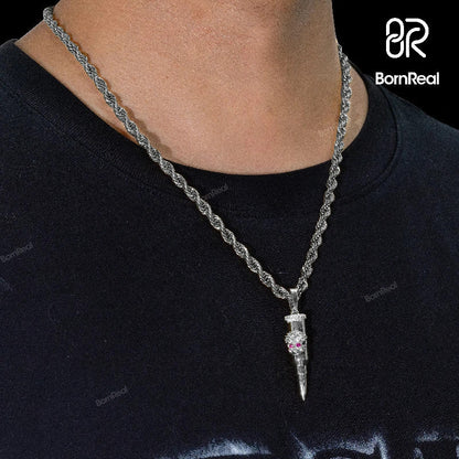 God's Mercy | Bullet Pendant Skull Bullet VVS Moissanite Diamond Necklace