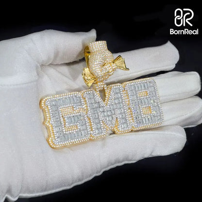 Pendentif personnalisé en argent sterling entièrement glacé en or rose 