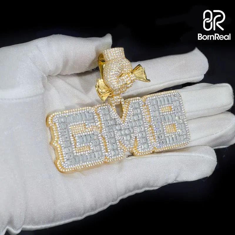 Pendentif personnalisé en argent sterling entièrement glacé en or rose 