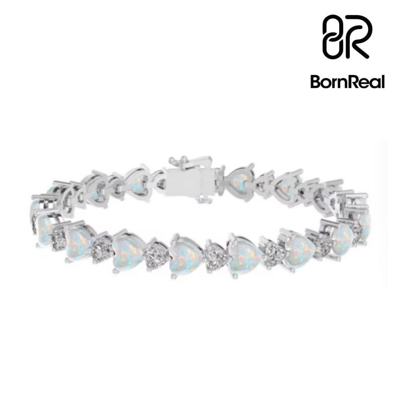 Lab - Created Opal Heart - Shaped S925 Silver Tennis Bracelet