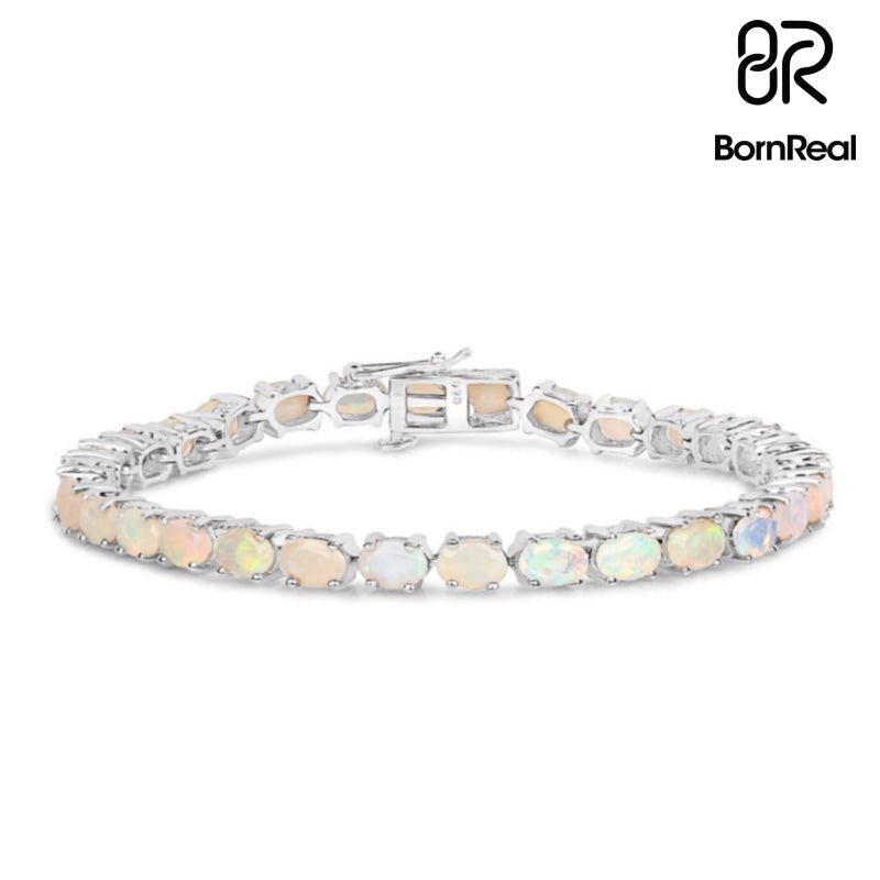 Lab - Created Opal Oval S925 Silver Tennis Bracelet