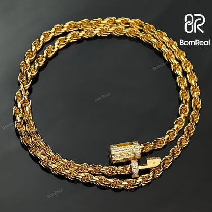 Massive 5MM Rope Chain Yellow Gold Filled Classic Men's Neck Chain Punk Hip Hop Necklace