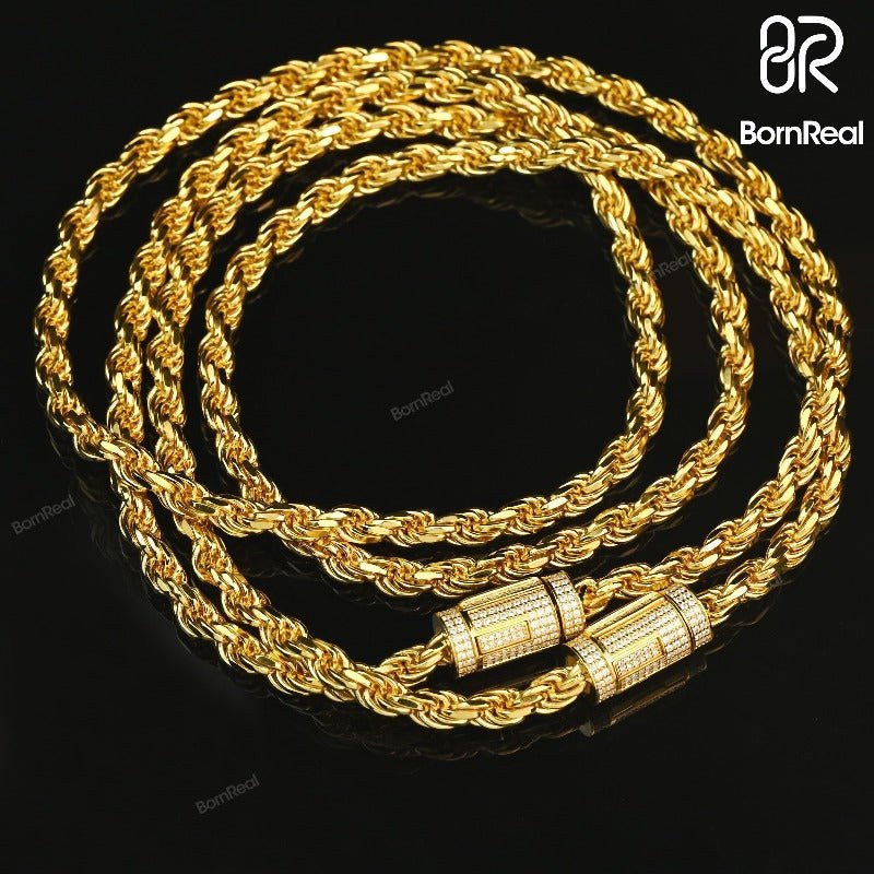 Massive 5MM Rope Chain Yellow Gold Filled Classic Men's Neck Chain Punk Hip Hop Necklace