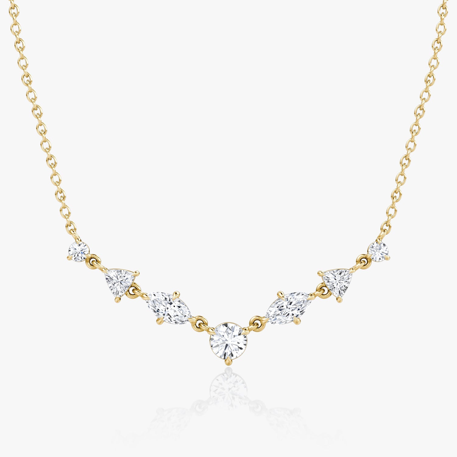 Mixed Shape Linked Moissanite Necklace 1MM 14K Gold Womens Jewelry