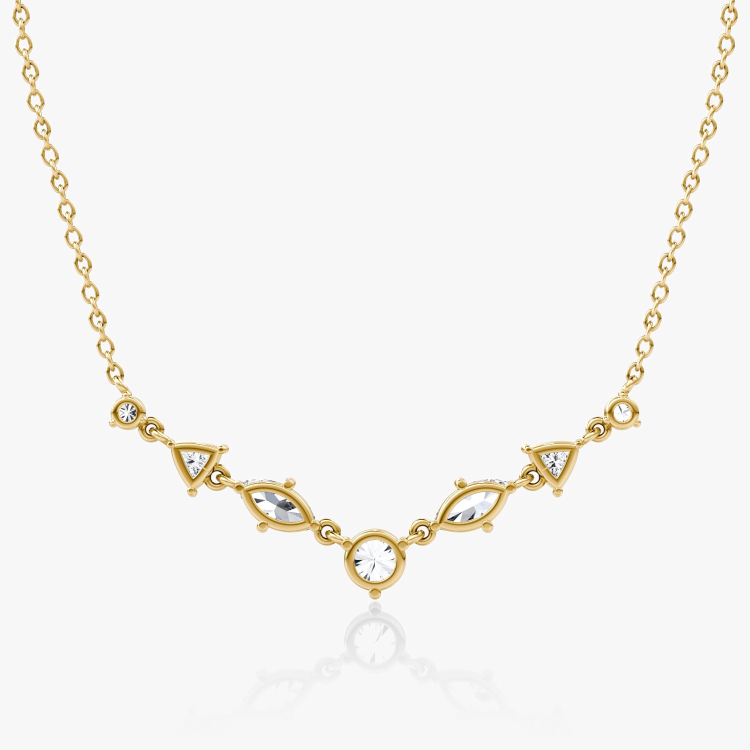 Mixed Shape Linked Moissanite Necklace 1MM 14K Gold Womens Jewelry