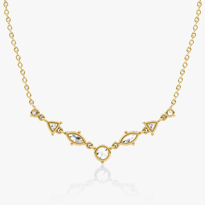 Mixed Shape Linked Moissanite Necklace 1MM 14K Gold Womens Jewelry