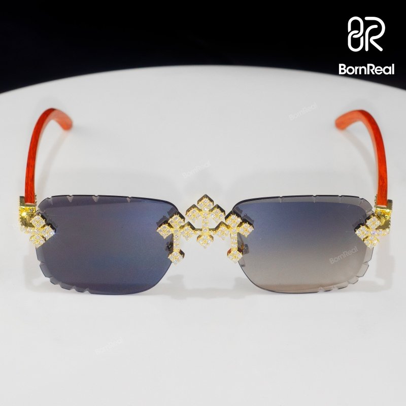 Moissanite Cross Sunglasses 18K Gold