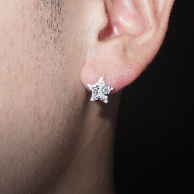 Moissanite Halo Star Stud Earring