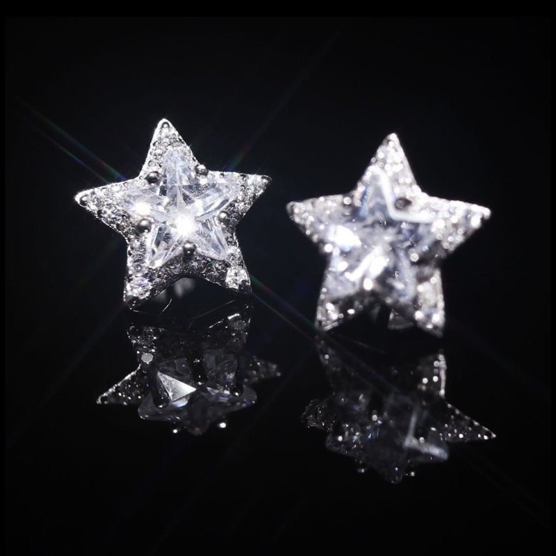 Moissanite Halo Star Stud Earring