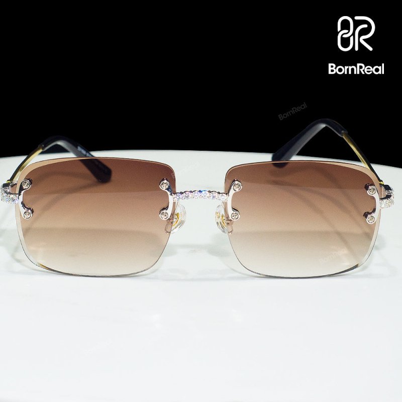 Moissanite Rimless Square Sunglasses 18K Gold