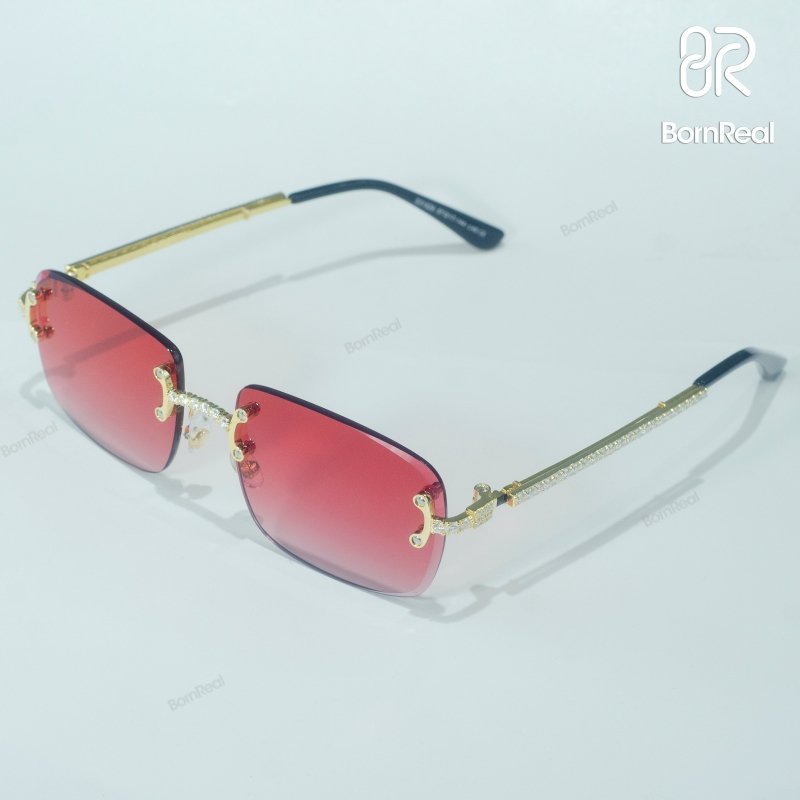 Moissanite Rimless Square Sunglasses 18K Gold