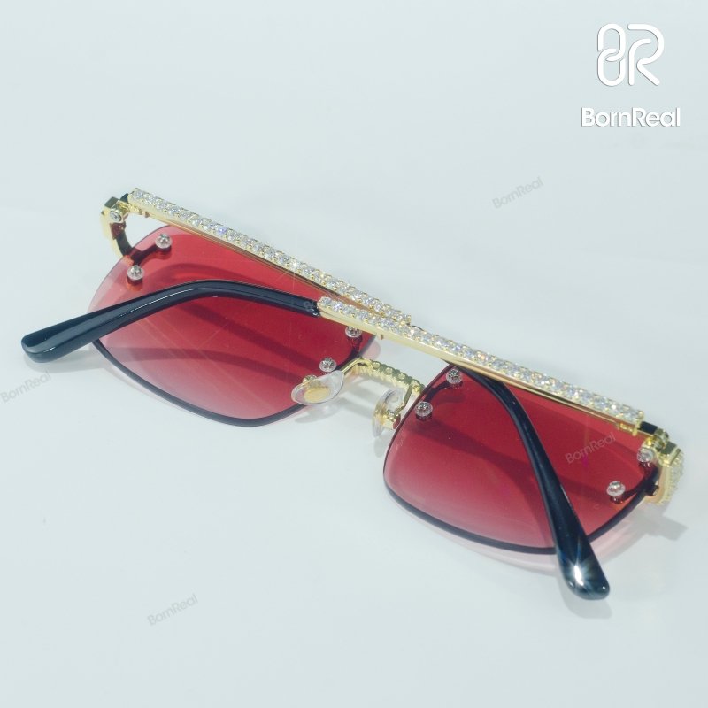 Moissanite Rimless Square Sunglasses 18K Gold