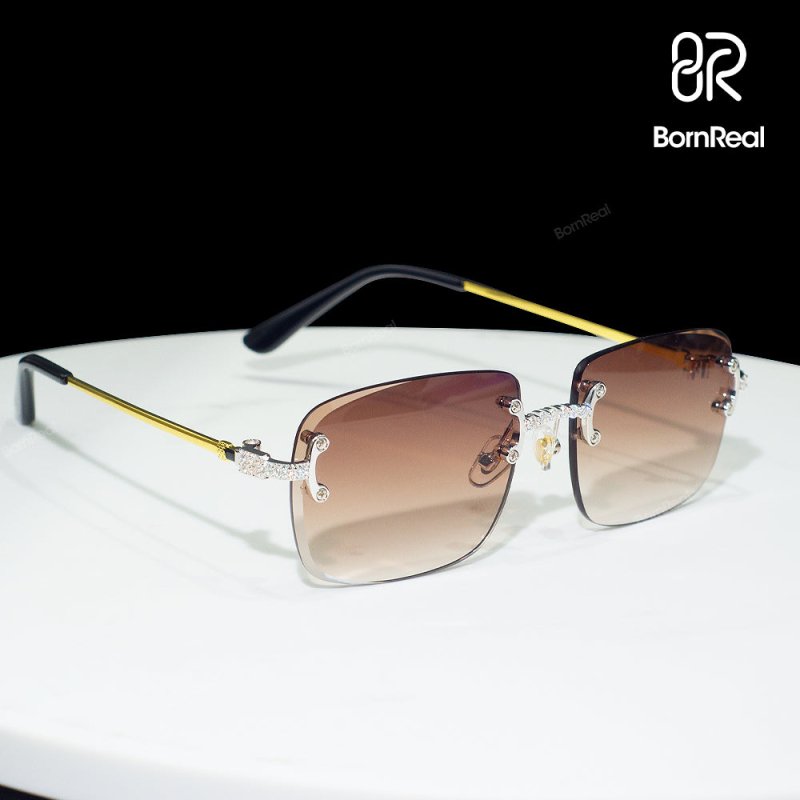 Moissanite Rimless Square Sunglasses 18K Gold