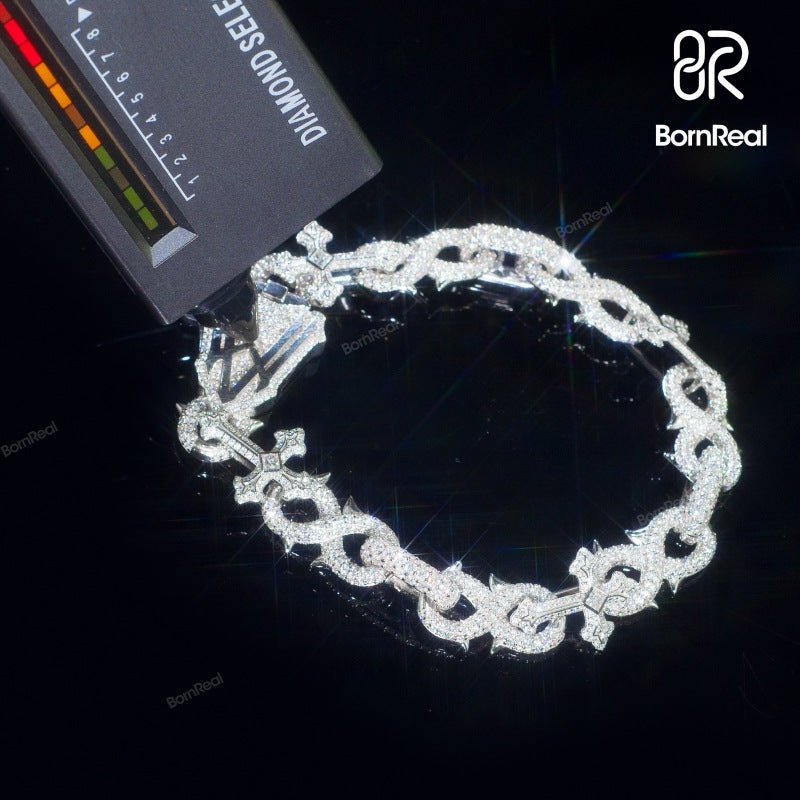 New Design Iced Out 10MM Heavy Baguette Cross Moissanite Diamonds Mixed Cuban Link Rapper Bracelet