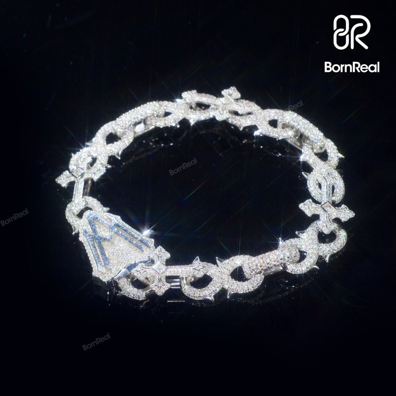 New Design Iced Out 10MM Heavy Baguette Cross Moissanite Diamonds Mixed Cuban Link Rapper Bracelet