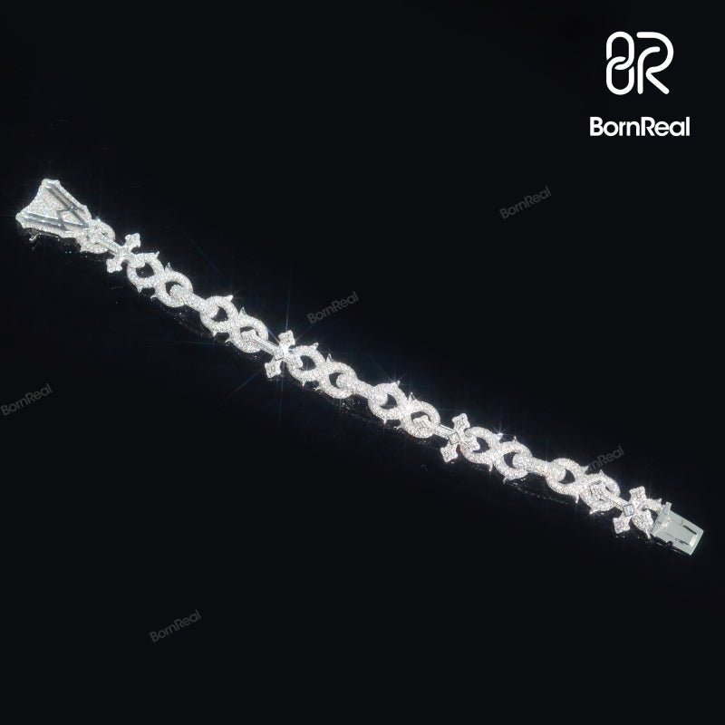 New Design Iced Out 10MM Heavy Baguette Cross Moissanite Diamonds Mixed Cuban Link Rapper Bracelet