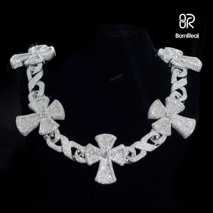 Iced Out 16MM Heavy Baguette Cross Moissanite Cuban Link Rapper Chain ...