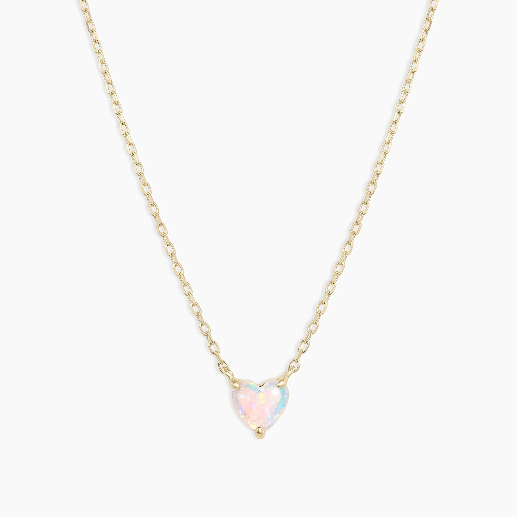 Opal Heart 1MM 14K Gold Necklace Womens Jewelry