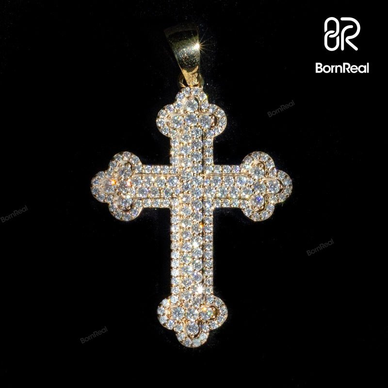 Pass Diamond Tester Rose Gold VVS Moissanite Diamond Iced Out Christian Cross Pendant 1.5“