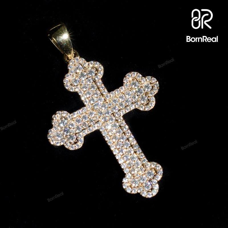 Pass Diamond Tester Rose Gold VVS Moissanite Diamond Iced Out Christian Cross Pendant 1.5“