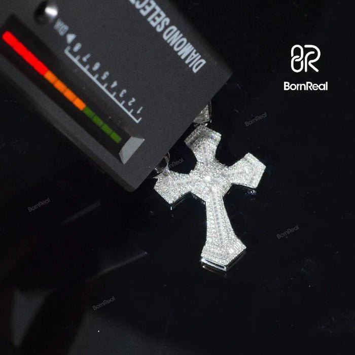 Pass Diamond Tester VVS 925 Moissanite Diamond Iced Out Christian Cross Pendant 1.5“