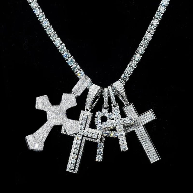 Pass Diamond Tester VVS 925 Moissanite Diamond Iced Out Christian Cross Pendant 1.5“