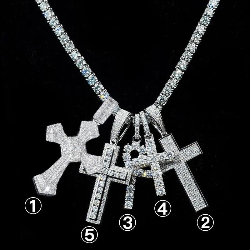 Pass Diamond Tester VVS 925 Moissanite Diamond Iced Out Christian Cross Pendant 1.5“