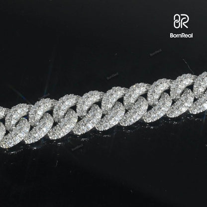 Pass Diamond Tester VVS Moissanite White Gold Iced Out Diamond Cuban Link Bracelet Mens