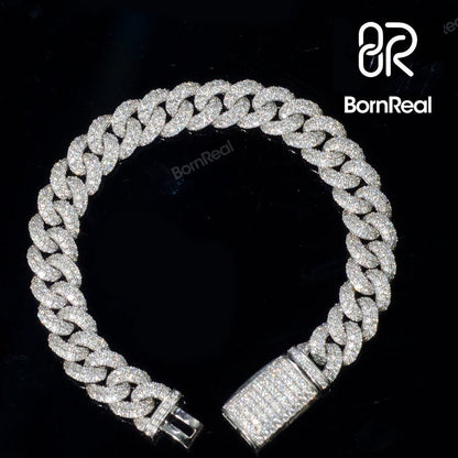 Pass Diamond Tester VVS Moissanite White Gold Iced Out Diamond Cuban Link Bracelet Mens