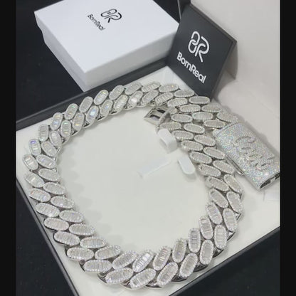 22mm Baguette Cut VVS Diamond 925 Silver Moissanite Cuban Link Chain Custom 925 Silver 10K/14K/18K Real Gold Lab Diamond Rapper Jewelry
