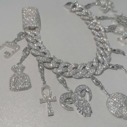 Custom 12MM Iced Out Moissanite pendant Cuban Link Bracelet Custom 925 Silver 10K/14K/18K Real Gold Diamond Rapper Jewelry