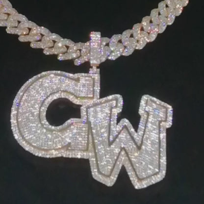 Custom Moissanite Chain Enamel 'CW' Letter HipHop Name Rapper Pendant Custom 925 Silver 10K/14K/18K Real Gold Diamond Rapper Jewelry