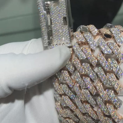 Two Tones VVS Moissanite Diamond 925 Silver Cuban Link Chain 10K/14K/18K Real Gold Lab Diamond Custom Hip Hop Jewelry