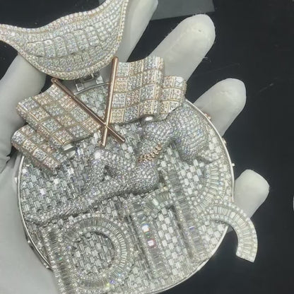 Two Tune Baguette Cut Moissanit Diamond 925 Silver 3D Multi-Layer Pendant Custom 925 Silver 10K/14K/18K Real Gold Diamond Rapper Jewelry