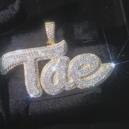 Custom Full Iced Trendy Moissanit Diamond 925 Silver Tae Name Pendant Custom 925 Silver 10K/14K/18K Real Gold Diamond Rapper Jewelry