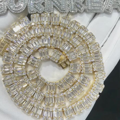 10MM Baguette VVS Moissanite Tennis Necklace Custom 925 Silver 10K/14K/18K Real Gold Lab Diamond Rapper Jewelry