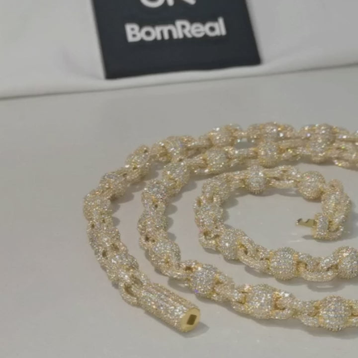 Iced Out VVS Stone Ball Chain Necklace Gold Cuban Link Chain Necklace Video