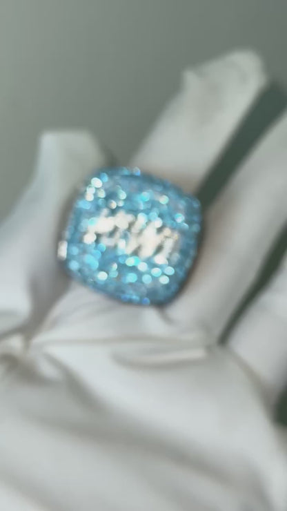 Iced Out Diamond Blue Letter Ring Men Custom 925 Silver 10K/14K/18K Real Gold Diamond Rapper Jewelry