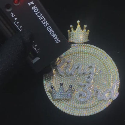 Custom Moissanite Yellow Gold Crown Round Hip Hop Logo Pendant Custom 925 Silver 10K/14K/18K Real Gold Diamond Rapper Jewelry