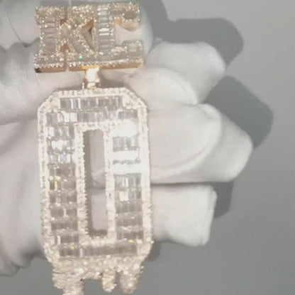 Custom Rose Gold Baguette Cut Diamond Initial Chain  Hip Hop  Letter O Rapper Pendant Custom 925 Silver 10K/14K/18K Real Gold Diamond Rapper Jewelry