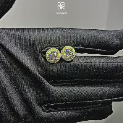 Yellow Gold Iced Out 925 Silver Cluster Halo Earrings