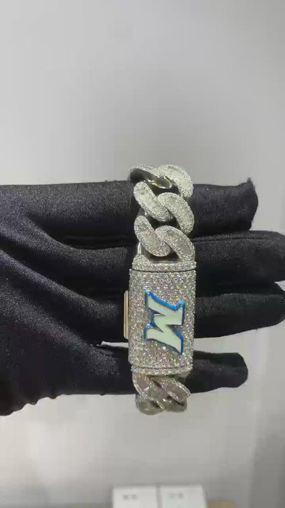 18mm Baguette VVS Diamond 925 Silver Moissanite Cuban Link Chain Custom 925 Silver 10K/14K/18K Real Gold Lab Diamond Rapper Jewelry