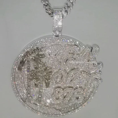 Custom Moissanite Enamel Hip Hop Round Coconut Logo Pendant Custom 925 Silver 10K/14K/18K Real Gold Diamond Rapper Jewelry