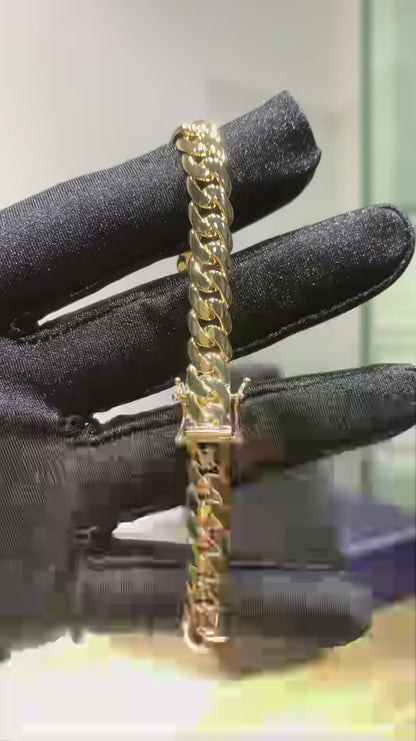 18K Real Gold 8MM Solid Cuban Link Chain Bracelet Custom 925 Silver 10K/14K/18K Real Gold Rapper Jewelry