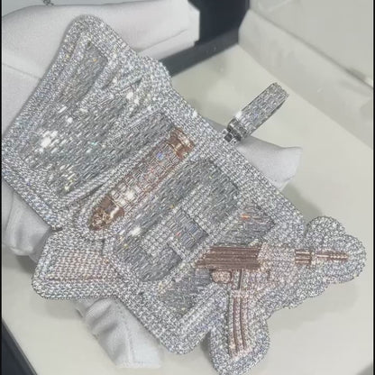 Two Tune Rose Gold Moissanite Baguette Diamond Iced AK WICK Rapper Name Pendant Custom 925 Silver 10K/14K/18K Real Gold Diamond Rapper Jewelry