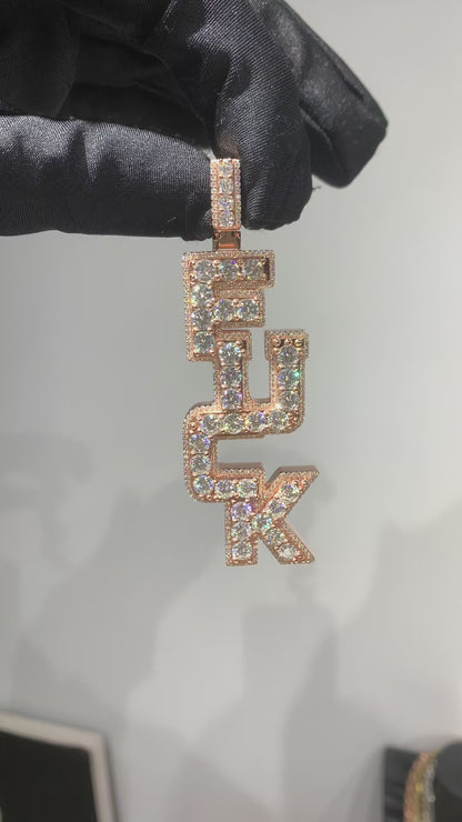 Rose Gold Moissanite Hip Hop Iced Out 'FUCK' Custom Letter Pendant - Custom Silver 10K/14K/18K Real Gold Diamond Rapper Jewelry