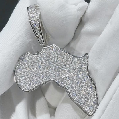Africa Map D Color Moissanite Diamond 925 Silver Pendant  Custom 925 Silver 10K/14K/18K Real Gold Diamond Rapper Jewelry